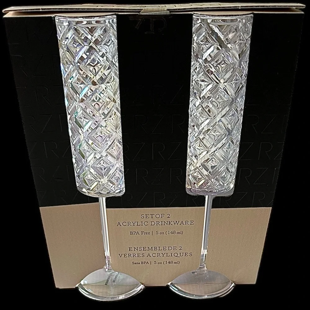 Rachel Zoe Plastic Champagne Glasses Set of 2 Clear Acrylic 5 oz BPA free. NEW - Picture 4 of 6